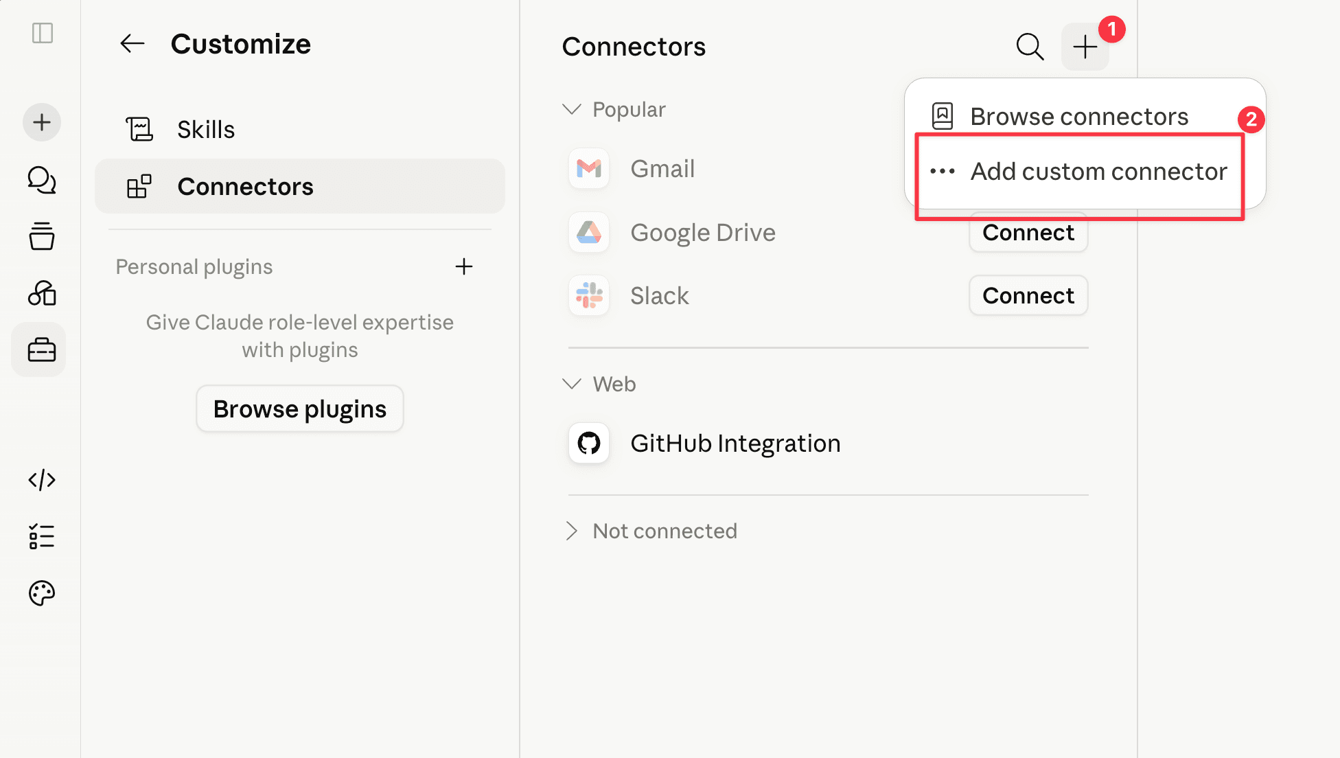 + → Add custom connector